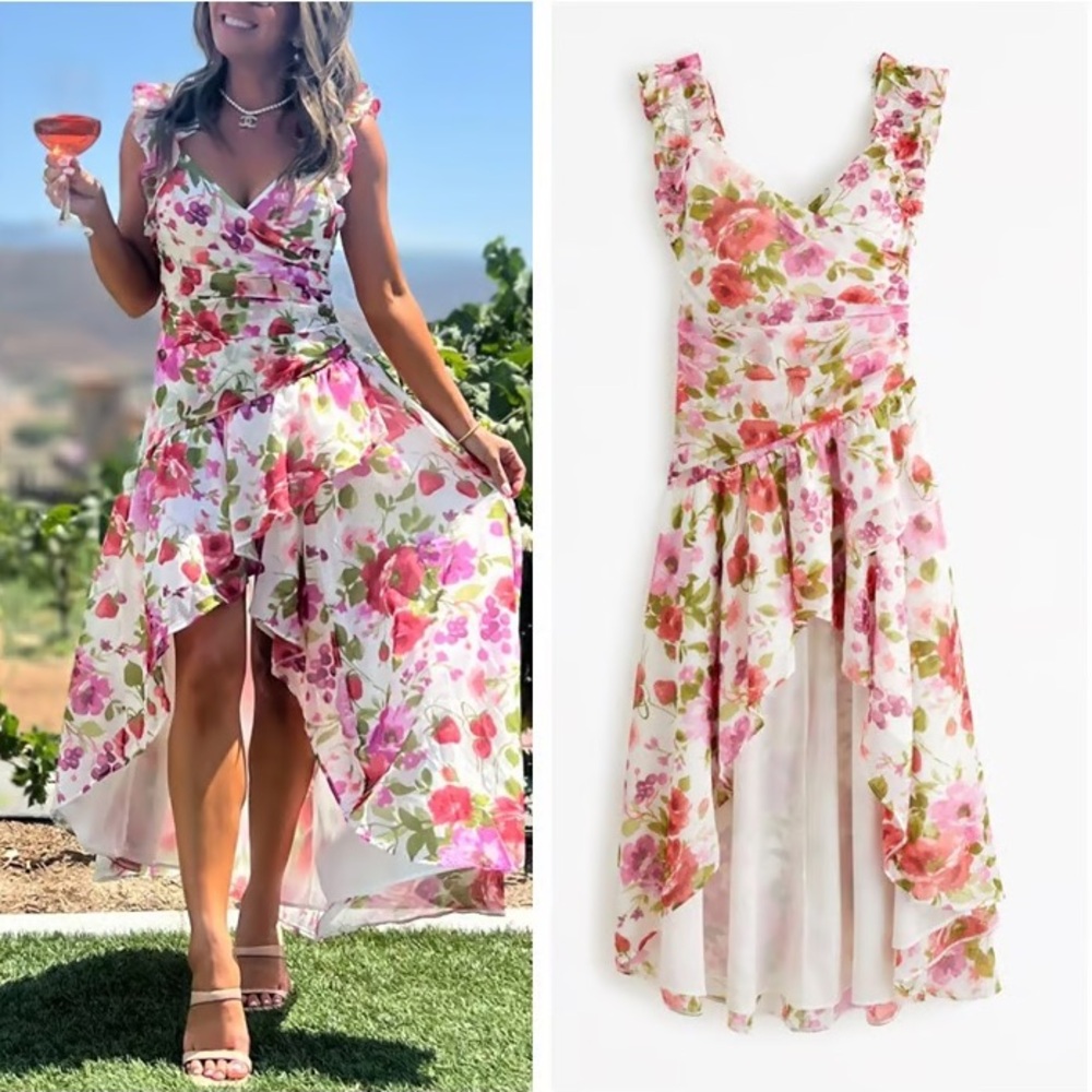Abercrombie & Fitch Pink and Red Floral High-Low Dress Size Small Tall